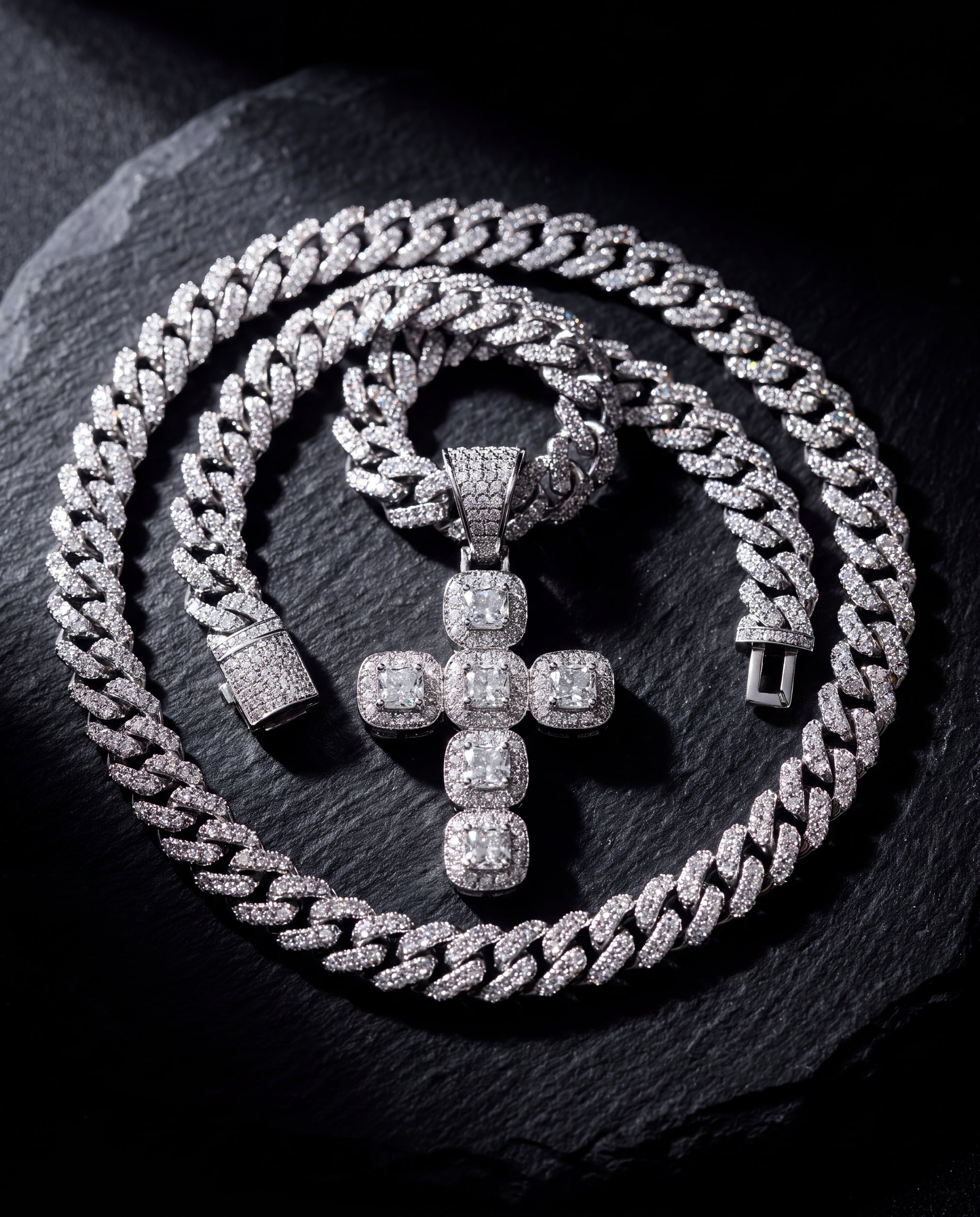 Diamond Jesus Cross Necklace Cluster
